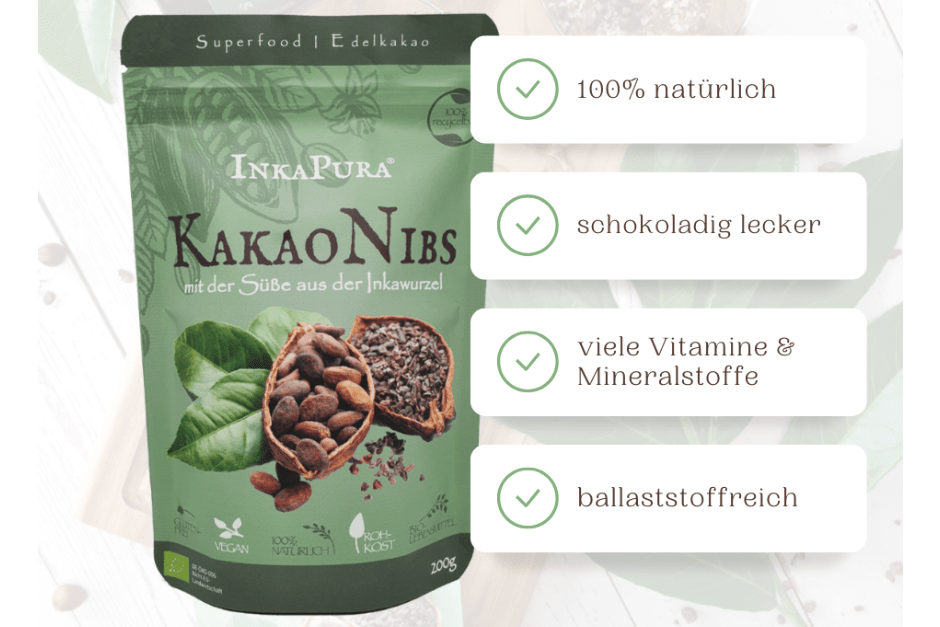 Bio KakaoNibs gesüßt mit YaconSirup - InkaPura